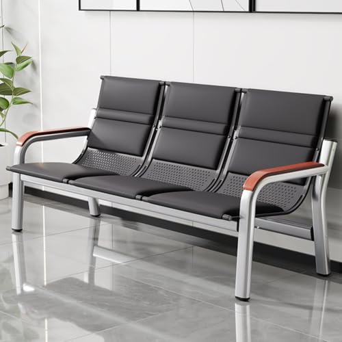 SnamicE waiting room chair,3-Seat Waiting Room Bench, Leather Waiting Room Chairs with Wooden Arms and Backrest for Airport Business Market,
