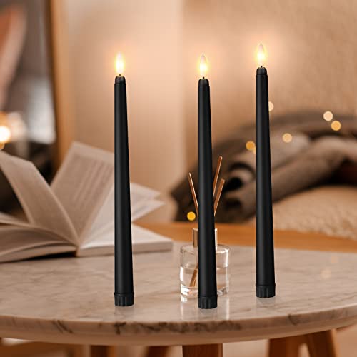 Image of Handepo 48 Pack Flameless Taper Candles Realistic with Yellow Flickering Candlelights Plastic 11 Inch Last Long Battery Operated Window Candlestick for Halloween Christmas(Black)