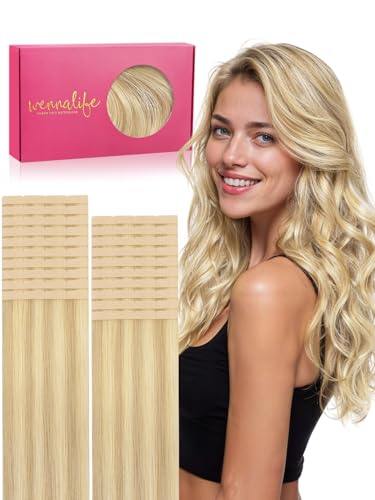 Wennalife WENNALIFE 8cm Fuller Tape in Hair Extensions Human Hair, 22 inch 160g 20pcs Light Blonde Highlighted Golden Blonde Remy Hair Extensions Real Human Hair Invisible Straight Reusable Extensiones listed by Wennalife - Amazon Seller - HK
