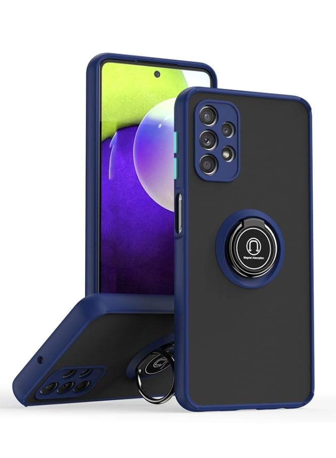 For Samsung Galaxy A32 4G Q Shadow I Ring Kickstand PC and TPU Hybrid Phone Case (Royal Blue)