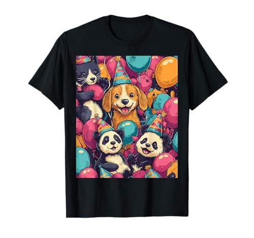 Lustige Hunde Pandabären Party mit Ballons T-Shirt
