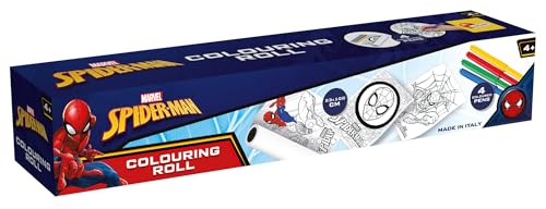 Rotolo da Colorare per Bambini 23x100 cm Per Spiderman Fan, Maxi Poster Disegno con 4 Pennarelli Inclusi, Set Creativo Carta, Made in Italy, Idea Regalo Creativa Età 4+