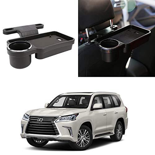 Image of Oshotto (FT-04) Foldable Car Auto Headrest Rear Back Seat Table Drink Food Cup Tray Holder Compatible with Lexus LX 570 - Black