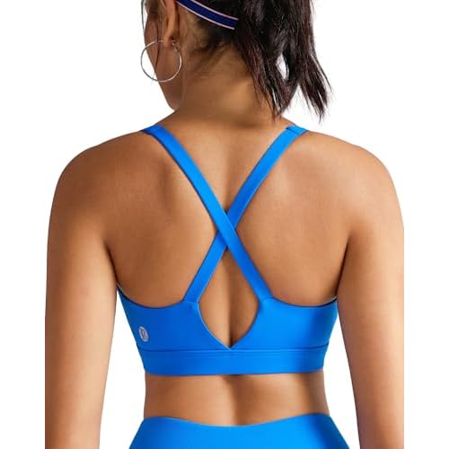 RUNNING GIRL Sports Bra for Women High Support, Molded Cup High Impact Sports Bras with Sewn in Pads Strappy Running Bra Bright Blue Medium