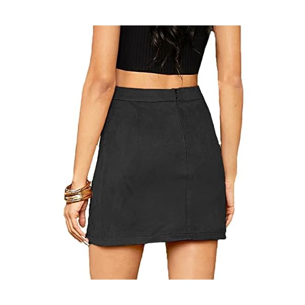 Mingnos Womens Faux Suede Leopard Print High Waisted Bodycon A-Line Mini Short Skirts - Image 3