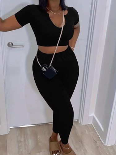 Nimsruc 2 Piece Sets For Women Sexy Casual Workout Crop Short Sleeve Long pants Leggings Sets Summer Active Wear2