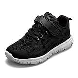 Mzhki Turnschuhe Jungen Sportschuhe Mädchen Hallenschuhe Schuhe Kinder Jungen Running Shoes Atmungsaktiv Leicht Laufschuhe Kinderschuhe Unisex-Kinder Schwarz 34EU