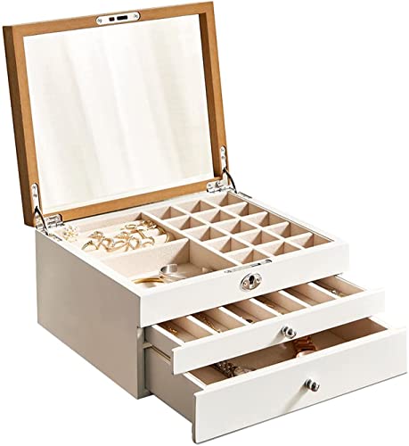 TJYYGHUJ Caja de Almacenamiento Joyero Organizador de Joyas Gran Almacenamiento 2 Capas 3 Capas con Espejo y Cerradura Organizador de Joyas ordenado Collar Aretes Almacenamiento Cajas de joyería