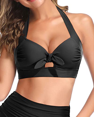image for Tempt Me Women's Solid Black Bikini Top with Push Up and Halter Design