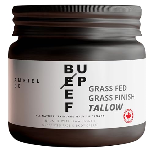 Premium Beef Tallow for Skincare| PRODUCT OF CANADA| Grass-Fed Beef Tallow and Raw Honey Balm| Unscented All-Natural Moisturizer for Soft, Nourished, and Healthy Skin| BY AMRIEL CO. 2oz