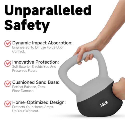 Image of Leikefitness Soft Kettlebells,Steel Shot Filled Weights for Women and Men,Color Coded Anti Slip Soft Kettlebells,Home workout Kettlebell (Black, 15LB)