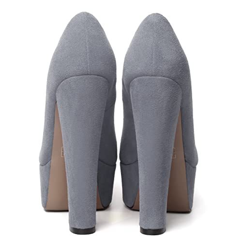 MERRORI Womens Evening Slip On Sexy Round Toe Suede Platform Chunky High Heel Pumps Shoes 6 Inch4