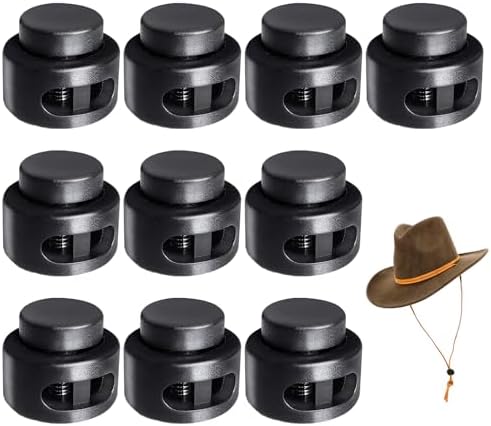 10 Stück Kordelstopper Band Klemme,Federschnurschlösser, Doppellöcher Kordelenden,Verschluss,Knebelstopper, Schieber für Stopper Schnellverschluss Schnürsenkel,Schnur Rutsche-bis Ø 5.4 mm Schwarz