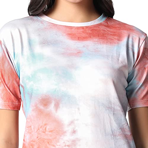 Image of Leriya Fashion Women's Rayon Regular Fit Striped Tie-Dye Top With Half Sleeves for Office Wear, Casual Wear Western Short Sleeve Pajama Sleep