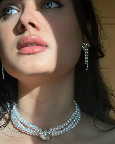 Bow Earrings for Women, Gold/Silver Drop Dangle Tassel Rhinestone Ribbon Stud Earrings as Wedding Earrings for Brides, Bow Jewelry as Wedding Prom Jewelry Statement Earrings for Women3