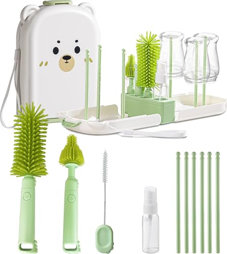 Travel Baby Bottle Cleaner Kit with Storage Case – 6-in-1 Compact Bottle Brush Set for Infant...