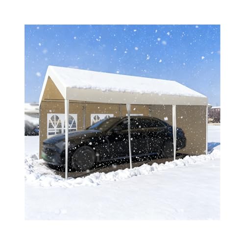 Marquesina para Nieve Resistente al Viento con Ventanas y Marco de Metal para Tractor, camión, Autocaravana o SUV(White,9.8x16.4x6.5 ft)