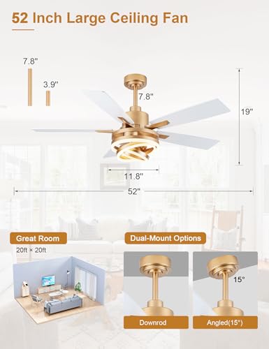 Image of 52 inch White and Gold Modern Chandelier Fandelier Ceiling Fan with Light