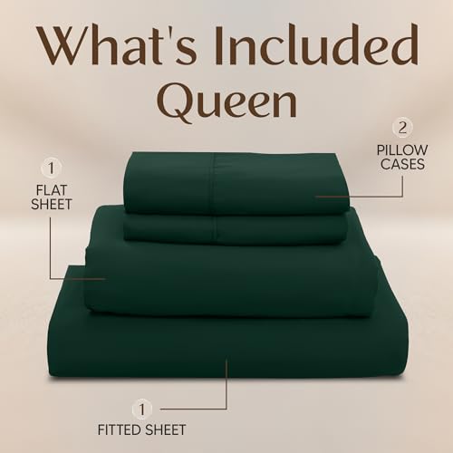 Image of Utopia Bedding Queen Size Sheet Set - 4 Piece Bed Sheets, Soft and Breathable Microfiber, Includes 1 Fitted Sheet, 1 Flat Sheet and 2 Pillowcases - Oeko-Tex - (Emerald Green)