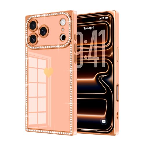 Urarssa for iPhone 17 Pro Case Rectangle Bling Glitter Diamond Pink - image 1
