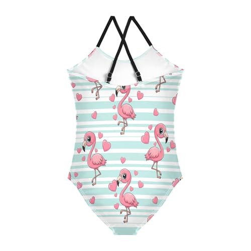 Cute Pink Cartoon Flamingos Girls Swimsuit One Piece, Summer Beach Bathing Suits Girls, 3-102