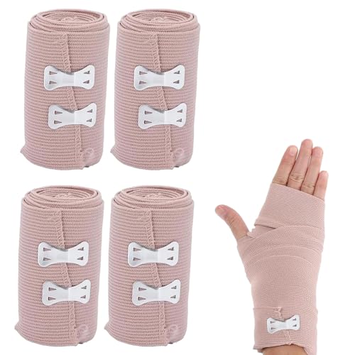 Lot De 4 Rouleaux De Bandage Medical, Bandage Elastique, Pansement Compressif, Bande Elastique Medical Avec Clip En Métal, Sangle De Retenue D'entraînement Sportif...