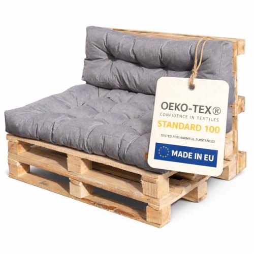 Bielik Pallet Cushion Set 120 x 80 | Waterproof Euro Pallet Seat Cushion | Complete Sofa Consists of 2 Parts in Lightgrey