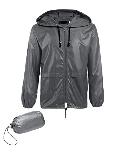 JINIDU Men's Packable Rain Jacket Hooded Lightweight Waterproof Raincoat for Cycling Camping Travel