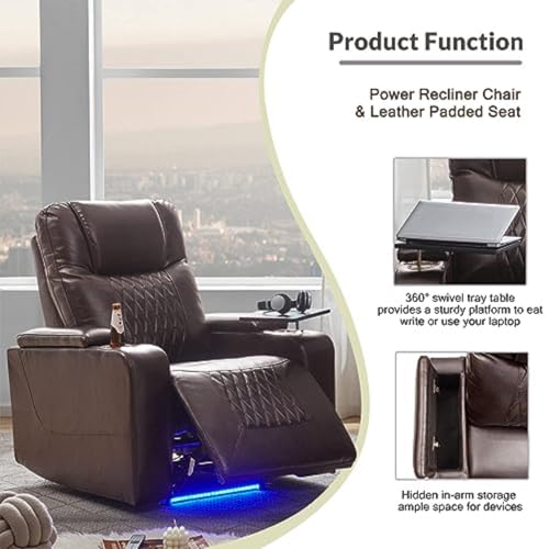 Sillón reclinable manual grande cuero marrón miniatura 5