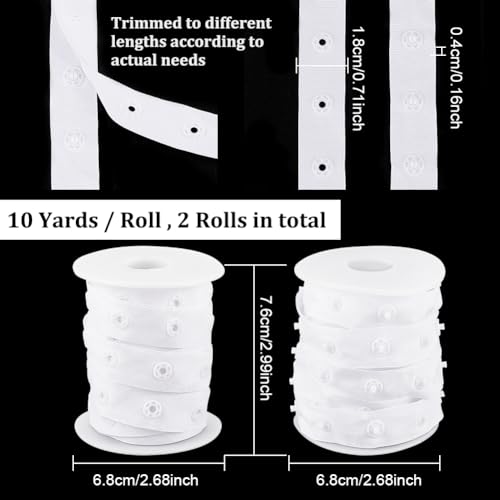 OLYCRAFT 8.6~9.1m Sewing Snap Button Tape Trim 18mm Wide Press Button Tape White Polyester Press Stud Trim Sewing Fastener Plastic Press Stud Ribbon for Sewing Crafting Clothing Accessories - Image 2
