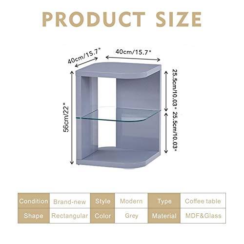 GOLDFAN Wood Side Table with Glass End Table Small Coffee Table Lamp Sofa Bedside Table with Storage for Living Room/Bed Room (Grey, 40 x 40 x 56cm) - Image 3