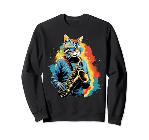 Música Divertida Gato Saxofón Gato Tocando Saxofón Sudadera