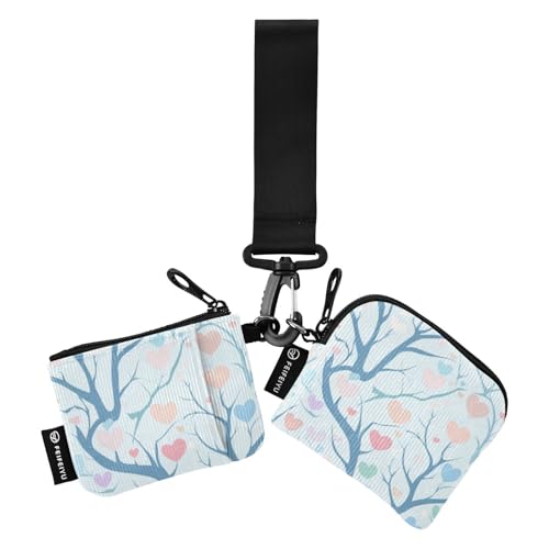 Tree Love Pastel Simple Blue Women Credit Card Case Coin Purse Slim Portable Wristlet Wallet Key Holder with Zipper Coin Pocket for Lady 2 Packs monedero Porta tarjetas para Mujer