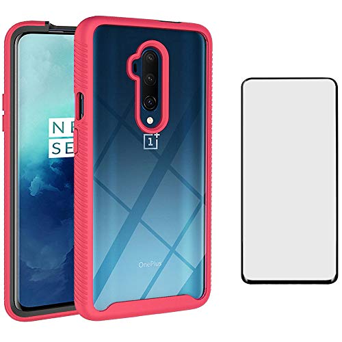 Phone Case for Oneplus 7 Pro with Tempered Glass Screen Protector Clear Cover and Bumper Hybrid Hard Rugged Cell Accessories Oneplus7Pro 5G One Plus 1+7 1Plus Oneplus7 7Pro One+ 1 + Seven Cases Red