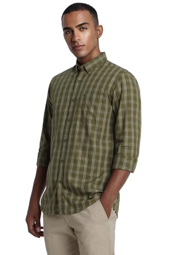 Image of Peter England Men 100% Cotton Slim Fit Checkered Casual Everyday Full Sleeve Shirt |