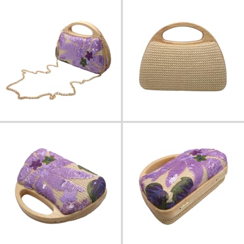 Image of UMREN Straw Clutch Handbags Women Beach Crossbody Hand-woven Summer Purse Wallet Top handle Evening Bag for Wedding Party