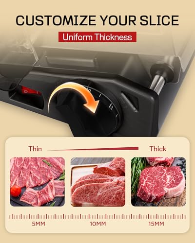 Image of Electric Meat Slicer Machine for Home 8.7 inch Deli Slicer | 2 Removable Stainless Steel Blades, Stainless Steel Tray, Premium Food Slicers for Meat Cheese Ham, Adjustable Thickness