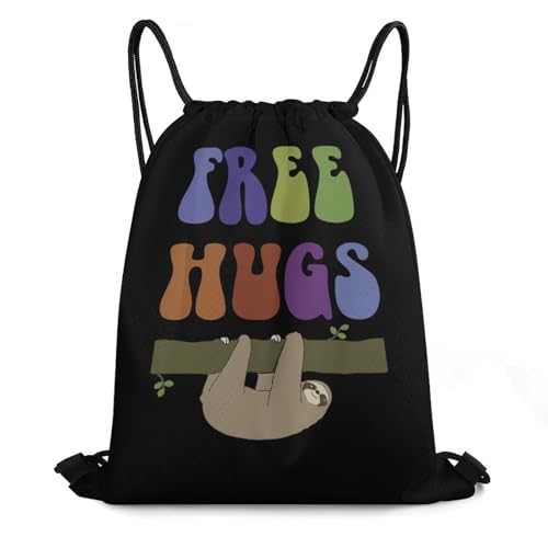 Free Hugs Sloth Drawstring Backpack Durable Sport Gym Bags Daypack for Men Women 35 * 42cm