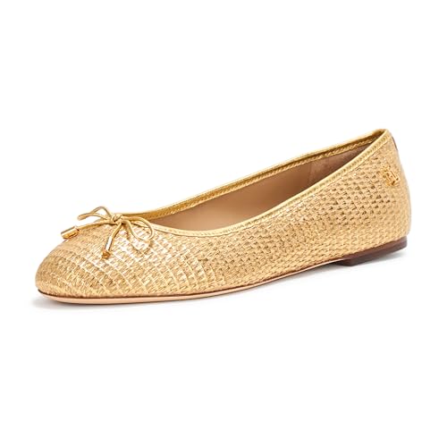 Lauren Ralph Lauren Women's Jayna Leather-Trim Metallic Straw Flat Ballet