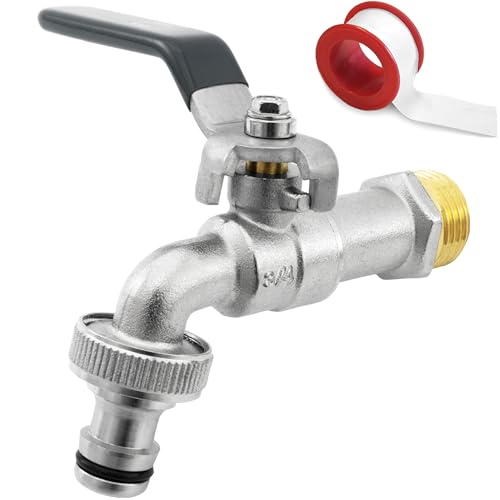 SHYNE Premium 3/4 Zoll Wasserhahn aus Messing rost- und frostsicher + Gratis Schlauchanschluss + PTFE Band + E-Book | für Garten, Waschmaschine, Regentonne