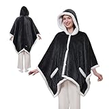 Sealy Heated Throw Wearable Shawl Wrap with Pockets, Reversible Flannel to Sherpa Electric Blanket Hoodie Poncho with 6 Heating Levels & 2-10 Hours Time Settings, 50 X 60 Inch, Charcoal