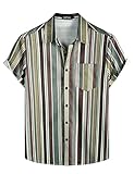 VATPAVE Mens Striped Summer Shirts Casual Button Down Short Sleeve Beach Stylish Untucked Hawaiian Shirts Large BrownGreen Stripes Regular Fit