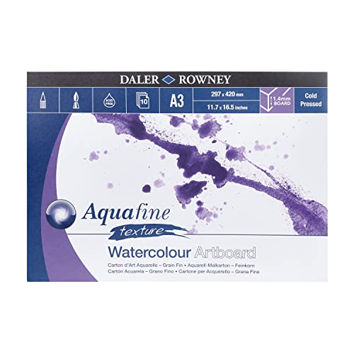 Daler-Rowney Aquafine kaltgepresstes Aquarell- & Gouache, 1,4 mm dick, A3, Naturweiß, einseitig geklebt, 10 Blatt, ideal für Profis und Anfänger, Künstler und Studenten, säurefrei