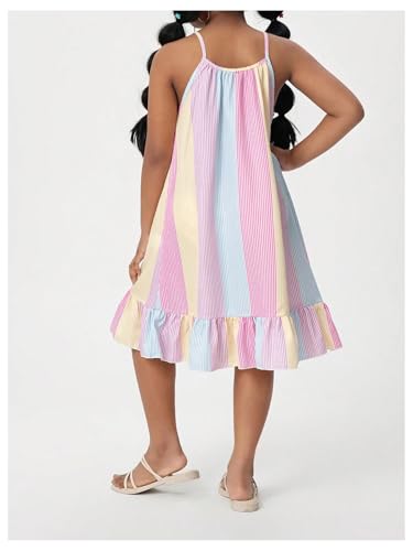 Girl's Striped Color Block Ruffle Dresses Sleeveless Summer Cami Short Dress Flowy Sundress2