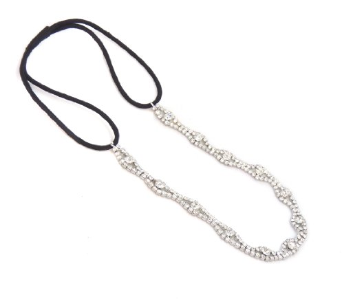 Crystal Rhinestone Headband Silver Tone Chain Elastic Fashion Hair Accessory