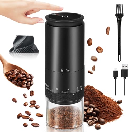 Electric Burr Coffee Grinder, ANYOUI Portable Rechargeable Coffee Bean Mill,Upgraded Battery Level Display, 38 Precise Grind Settings, External Adjustment with Clean Brush & Charging Cable, Black