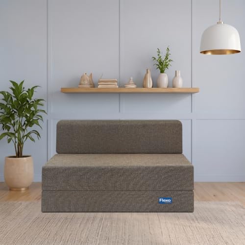 Image of Starlon 1 Seater Sofa Cum Bed Foldable 3-in-1 Sofa Bed with 1 Year Warranty, Washable Jute Fabric Cover & 1 Waves Pillow | Guest Bed | Coffee Brown 3x6 Ft