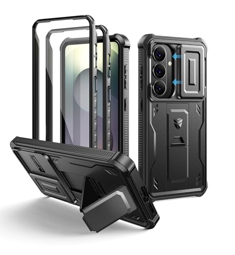 Image of Dexnor for Samsung Galaxy S26 Case with Upgraded Slide Camera Cover & 2 Front Frames & Built-in Screen Protector & Kickstand, Heavy-Duty Rugged Case Full-Body Protective Cover(2026),6.3 inch,Black
