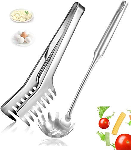 Great Combination Spaghetti Server Set-132 Inch Pasta Spoon and 94 Inch Spaghetti Pasta Tong Perfect Kitchen Tool All Stainless Steel Heat Resistant Design with Ergonomic Handle