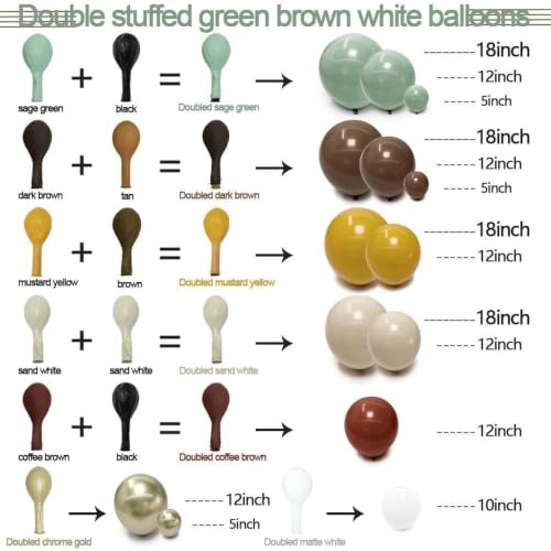 Image of Green Brown White Balloons Double Stuffed Latex Sage Green Gold Mustard Yellow Balloons Boho Balloon Garland For Boho Neutral Birthday Baby Shower Safari Jungle Wooland Garden Theme Party Decor